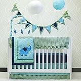 Pam Grace Creations bdnb-zigzag Zig Zag Elephant 10 Piece Crib Set - blue, green