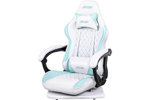 JKOOK ゲーミングチェア 座椅子 ゲーミング座椅子 通気性 振動機能 ゲーム用チェア リクライニング 回転座面 ハイバック ヘッドレスト ランバーサポート ひじ掛け付き PUレザー パソコンチェア 座椅子 JK07 (ミントグリーン)