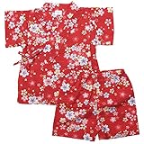 《盛夏 甚平》(ジンベイ) 日本製ベビー女児 リップル生地花総柄衿フリル甚平スーツ 95cm/レッド NO.OG-75553