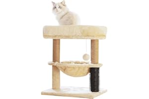 Tenntowu キャットタワー ミニ 猫タワー 小型 スリム 据え置き 猫ハウス 猫 爪とぎ 多頭飼い 天然麻紐 省スペース 人気 高さ50cm ベージュ