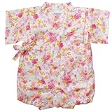 《初夏盛夏対応》(日本製) Pample Mousse(パンプルムース) Wガーゼ水彩タッチ花総柄甚平ロンパス 80cm /PK NO.DP-72462