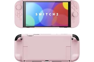 PlayVital Nintendo Switch 2（2025）対応ハードカバー 保護ケース 付けたままドックに対応 折りたたみ式スタンド＆親指グリップ付き–【ピンク】