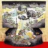 【雲どりに鷹と熨斗・染め疋田・黒】 男児　初着　祝着 のしめ 産着 男の子のお宮参り着物 高級 フードセットプレゼント付