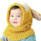 HBF かわいい ニット帽 スヌード ウサ耳 防寒 赤ちゃん ベビー キッズ 帽子 キャップ 秋 冬 イエロー