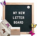 フェルトレターボード10 x 10インチ。ソリッドOakフレーム、Changeable Letter Board with 340ホワイト文字、Emojis、数字と記号+ 3スティッキーButterf