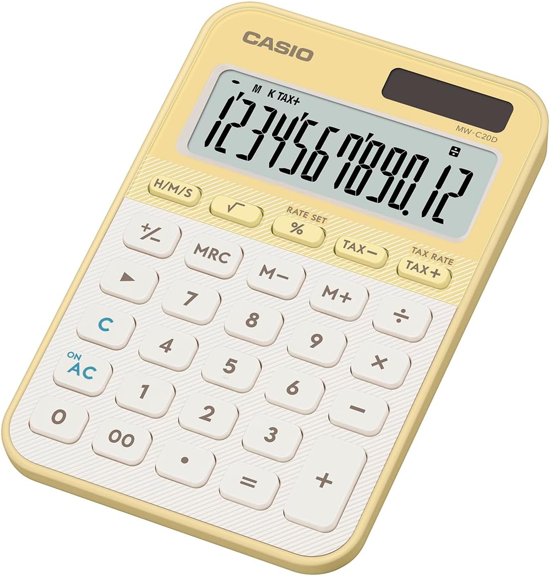 カシオ デザイン電卓 ミニジャスト型カラフル ライトイエロー 12桁 MW-C20D-LY-N