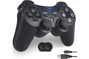 ANKDELL P3 コントローラー 【2024新版】対応PS3 Bluetooth ワイヤレス ゲームパッド usbケーブル ワイヤレスコントローラー 振動機能 充電式コントローラー アシストキャップ 2枚付き (ブラック)