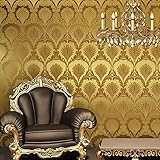 HaokHome 7075 リビングルーム壁紙ロールスロイスのためのビニールゴールドメタリックダマスク壁紙シャイニーグリッター壁紙53cm×10m(並行輸入品)