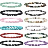 SONNYX 12 Pieces 4mm Mini Gemstone Energy Bracelets Natural Gemstone Handmade Crystal Beaded Power Stretch Bracelet Unisex Co