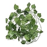 PandaTree 12本入 観葉植物 アイビー 人工観葉植物 壁掛け インテリア アンティーク グリーン 雑貨 造花 人工 結婚式 フェイク 壁掛 緑 植物 吊り パーティー 装飾 セット (gra
