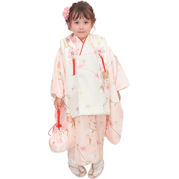Amazon | [京都瑠璃雛菊] 七五三 着物 女の子 3歳 被布セット オレンジ