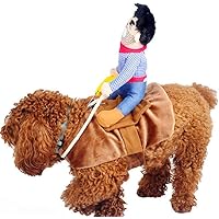 MICOKA Cowboy Rider Dog Costume for Dogs Outfit Knight Style with Doll and Hat Pet Costume for Halloween Day (L)