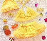 ベビービキニ 水着 3点セット 70 (イエロー) スイムウェア かわいい 乳児 幼児 ビキニ 女の子 ベビー キッズ フリル リボン チュール フラワービキニ 黄色