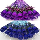 バラ の 花束 プチギフト 粗品 お礼 お返し ソープフラワー 薔薇 2ダース 24本 セット (青系)