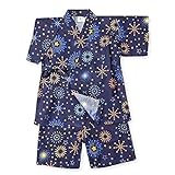 (ネイビー/95cm) ベビー服 男の子 甚平 綿100％ 花火柄 上下組セット 男児 ベビー