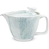 J-kitchens 勲山窯 急須 小 波佐見焼 日本製 240ml 1人用 ~ 2人用 茶こし付き ストライプ ライトブルー