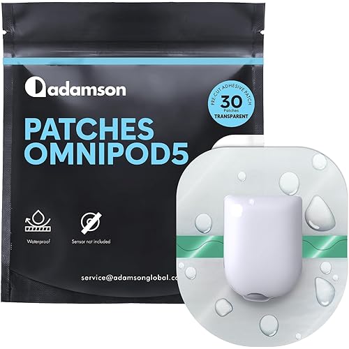 Adamson Omnipod 5 Overpatches – 30 Waterproof Omnipod 5 Adhesive Patches, No Glue on Center, Easy to Apply & Remove, Sweatpro