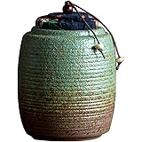 HIGHAWK茶筒 茶入れ 茶缶 粗陶 キャニスター コーヒーケース 密閉 保存容器 茶容器 茶葉入れ 蓋付き 茶壷（青い・400ml）