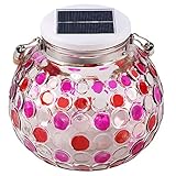 ソーラーライト　ガーデンライトおしゃれで優しい光です。ガラス製ライト　心が癒されます！クリスマスイルミネーション　プレゼントにも最適！ソーラーで電気代0円、自動点灯・消灯で手間いらず！ (赤)