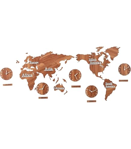 Amazon.co.jp: 時計セット付き3D木製世界地図-クリエイティブDIYホーム