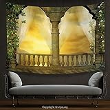 家の装飾タペストリーLandscape MysticバルコニーFairytale Decorフローラル柄デザインアートプリントマルチカラー壁Hanging Swirlアンティーク古代の寝室リビングルー