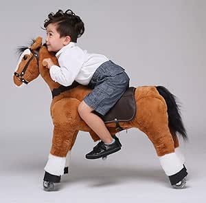Amazon Ufree Horse 動く馬 乗用玩具 ミディアムサイズ木馬 木馬おもちゃ 走れ ポニー36 子供へのプレゼント 黒い縦髪としっぽ 乗用玩具 三輪車 おもちゃ