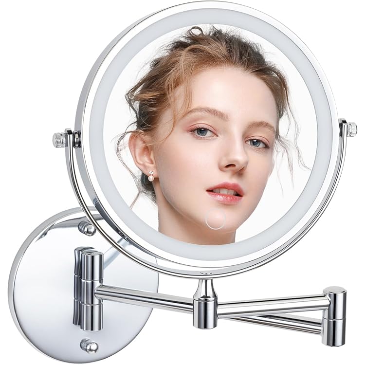 Amazon | BRIGHTINW 両面化粧鏡 壁付け 直径17cm「LEDライト付き 明る