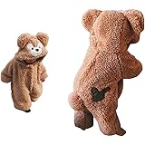 Ruibaolai ベビー＆キッズ用 カバーオール　足つき　ロンパース 着ぐるみ キッズコスチューム 子供 男の子 女の子 パジャマ 防寒着 スウェット ファション (90, ブラウン)