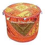 Stylo文化装飾ボヘミアンパッチワークPoufカバーラウンド刺繍ミラーパッチワークPouffe Ottomanカバーマルチカラーコットン従来家具Footstool Seatパフカバー(18 x 18