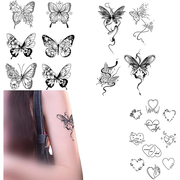 Amazon.co.jp: No.185_Two butterflies_D /蝶,2週間で消えるタトゥー