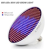 Derlights 80W植物育成LEDランプ E26口金 水耕栽培ライト 800個led電球 長寿命 4800～5760光束 室内栽培ランプ PSE認証済み