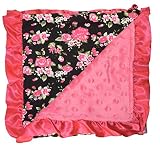 Unique Baby Trendy Blanket with Satin Ruffle Edges Vintage Floral Print Black with Pink Ruffle by Un