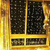 Ledライトカーテン琥珀ライト300led、9.8feet 8modesリンク可能なクリスマスカーテン弦ホーム、ガーデン、キッチン、寝室、居間、パーティー、窓装飾110v Usのプラグイン妖精の結婚式