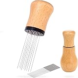 iCosoni WDT Tool, Espresso Distribution Tools, 10 Needles 0.3mm Espresso Coffee Stirrer, Nature Wood Handle with Stand