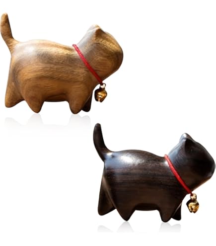 Amazon.co.jp: 【神話広場】 猫 ネコ 置物 オブジェ 檀木 木製 縁起物