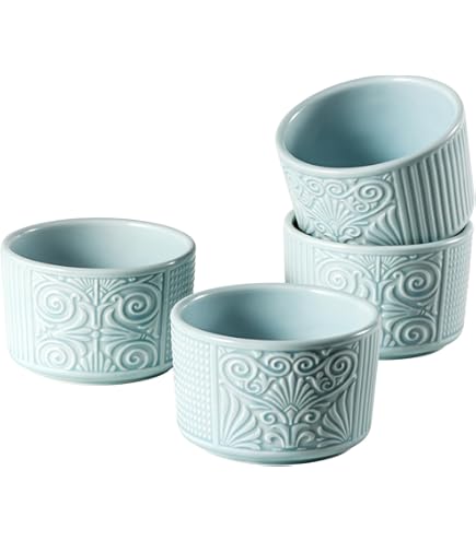 Bosmarlin Ceramic Marbling Souffle Dishes - Set Of 6, 10 Oz Ramekins With Double Handles