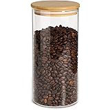 ComSaf コーヒー豆 保存容器 ガラスキャニスター 密閉 1200ml コーヒーキャニスター 密封瓶 食品貯蔵容器 竹蓋付き 小麦粉 穀物 1個セット