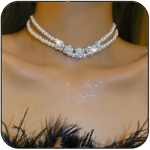 Amazon | Jeairts パールチョーカーネックレス シルバーキラキラ