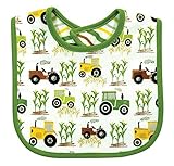 Stephan Baby Reversible Cotton Knit Down on the Farm Tractor Bib, Green/White/Yellow, 0-12 Months by