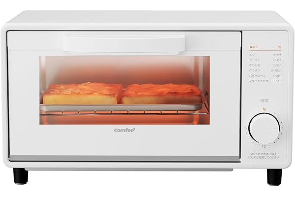 COMFEE' トースター オーブン・トースター 2枚焼き タイマー15分調節 1000W 上下高火力ヒーター 直感的なつまみ操作 焼き網＆受け皿付き お手入れカンタン CF-MD081-WH ホワイト