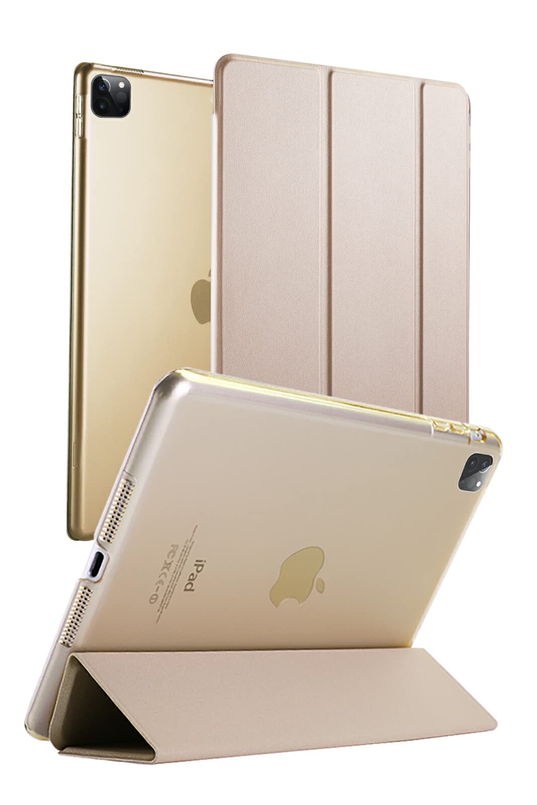 ホビナビ iPad ケース iPad Pro12.9 インチ 第6世代 iPadカバー オートスリープ対応 三つ折りスタンド 軽量 薄型 耐衝撃 傷防止 半透明バックカバー ゴールド