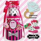 出産祝い　おむつケーキ女の子ピンクドット　マッドパイ３段