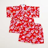 日本製 甚平スーツ 祭り　女の子 手毬 80ｃｍ/90ｃｍ/95ｃｍ（720915） (95cm, レッド)