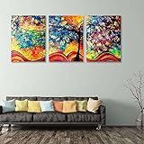 Kicode カラフルな裕福 3枚セット 油絵 ツリーの装飾 なしフレーム ホームリビング アートピクチャー