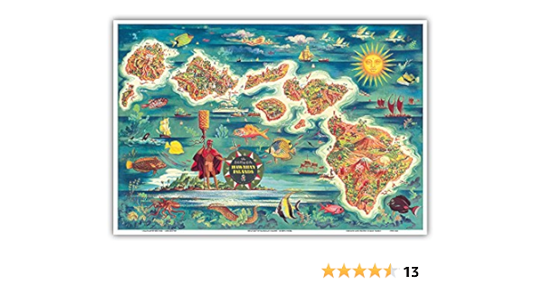 高価値セリー ハワイ 地図 ポスター イラスト ヴィンテージ その他 Chapayom Com