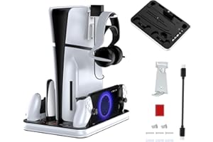 PS5/PS5 Slim スタンド 【2024年新登場-多機能収納充電】ps5/Slim 縦置き PS Portal 用充電スタンド 冷却ファン付き 充電指示ランプ付 3段階風速調整可能 PS5 Silm コントローラー 充電器 PS Portal 