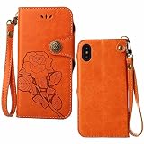 iPhone X ケース,COOSTOREJPレトロエンボス加工ローズFlorals PUレザーケース磁気カードウォレット+取り外し可能な手首ストラップのデザインは、に適用するApple iPhone