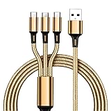 3in1 充電ケーブル USB ケーブル 3A 急速充電 充電コード USB Type C ケーブル Micro USB ケーブル Phone 充電ケーブル 3台同時給電可能 Phone Android タイプC Xiaomi Samsung Galaxy Kindle Sony 等全機種対応 超高耐久 - 1.2M (1.2M, ゴールド)