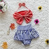 ツバメ--屋 ベビー水着 女児水着 ビキニ スイミングウェア キッズ水着 子供用 非常にオシャレ、トップス、パンツ2点セット (XL, レット)