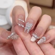 Amazon | ネイルチップ 3D ロング 青 赤 ピンク 黒 人気 韓国 夏 青 春